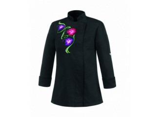 Γυναικείο Σακάκι Σεφ με Κούμπωμα Τρουκ και Floral Κεντήματα