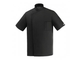 Unisex Μπλούζα Σέφ με Κούμπωμα Τρουκ Κοντό Μανίκι Αεριζόμενη Πλάτη Μαύρο