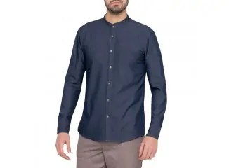 Πουκάμισο Εργασίας Roger Απόχρωση Τζιν με Κορεάτικο Λαιμό