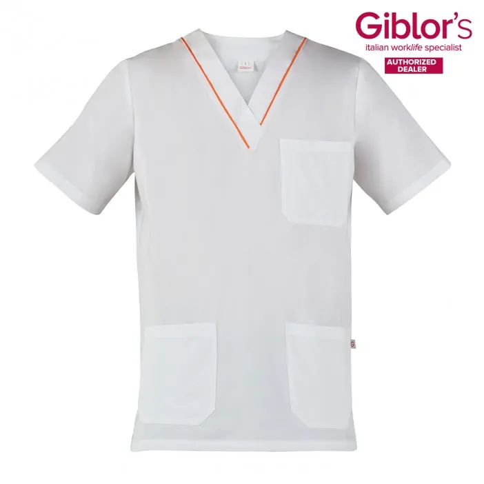 Κοντομάνικη Μπλούζα GARY Giblors Βαμβακερή Λευκή με Πορτοκαλί