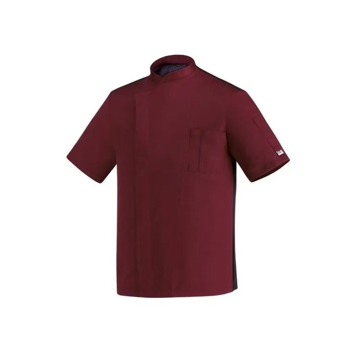 Unisex σακάκι σέφ με κούμπωμα τρουκ, κοντό μανίκι και αεριζόμενη πλάτη μπορντό Πολυεστέρας - Βαμβάκι Ego Chef