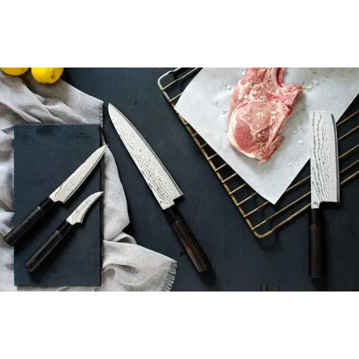 Μαχαίρι γενικής χρήσης 13 εκατ. από δαμασκηνό ατσάλι με λαβή καστανιάς Shippu Black