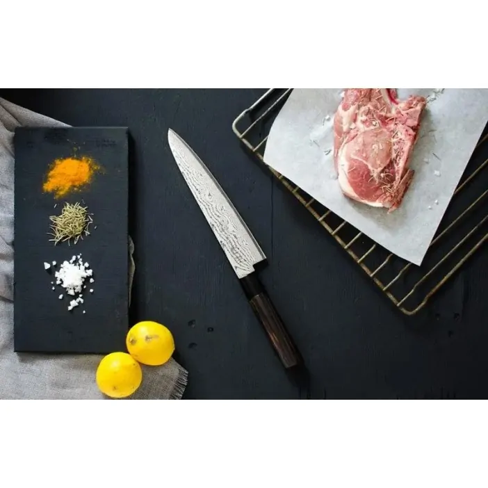 Μαχαίρι γενικής χρήσης 13 εκατ. από δαμασκηνό ατσάλι με λαβή καστανιάς Shippu Black