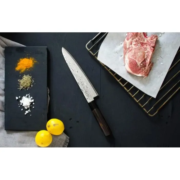 Μαχαίρι σεφ 18 εκατ. από δαμασκηνό ατσάλι με λαβή καστανιάς Shippu Black