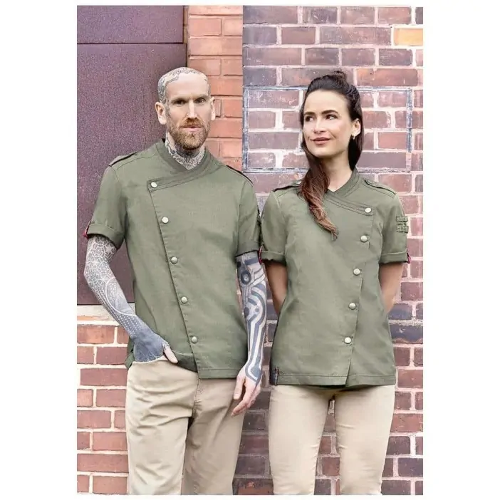 ROCK CHEF Σακάκι σεφ γυναικείο με κοντό μανίκι χακί συνθετικό Denim-Style Rock Chef Stage2