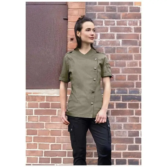 ROCK CHEF Σακάκι σεφ γυναικείο με κοντό μανίκι χακί συνθετικό Denim-Style Rock Chef Stage2