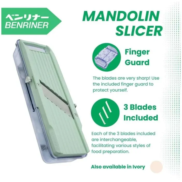 Benriner Μαντολίνο ρυθμιζόμενο με 3 λεπίδες Julienne και δοχείο Classic