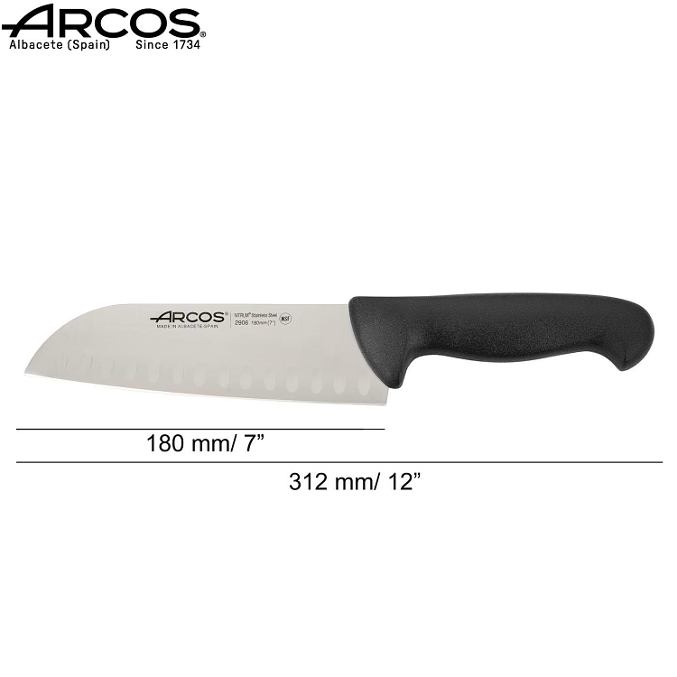 Μαχαίρι Santoku 2900 με Αυλάκια και Μαύρη Λαβή 18cm