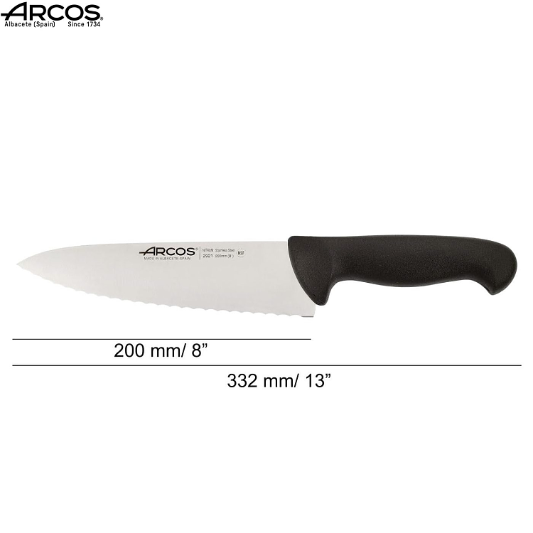 Μαχαίρι Chef 2900 Φαρδύ Οδοντωτό με Μαύρη Λαβή 20cm