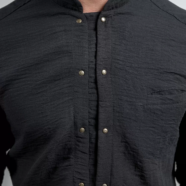 Σακάκι Σεφ Leonardo Μαύρο Slim Fit Με Όψη Λινού 25P08G433