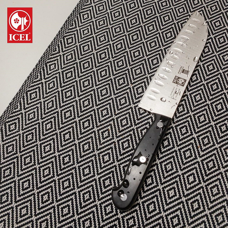 Επαγγελματικό Μαχαίρι Santoku Technik Full Tang με Αυλάκια & Μαύρη Λαβή POM 18cm