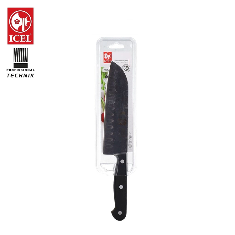 Επαγγελματικό Μαχαίρι Santoku Technik Full Tang με Αυλάκια & Μαύρη Λαβή POM 18cm
