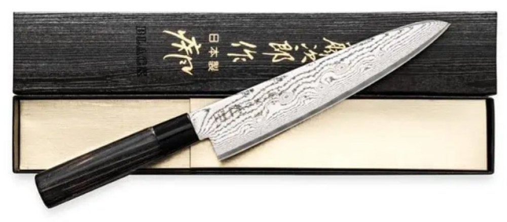 Μαχαίρι Santoku 16.5 εκατ. από δαμασκηνό ατσάλι με λαβή καστανιάς Shippu Black