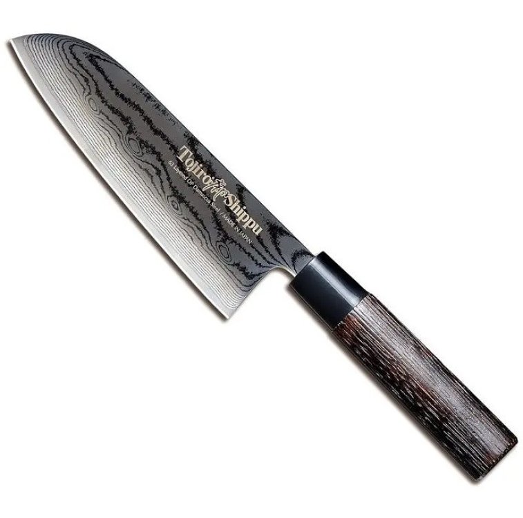 Μαχαίρι Santoku 16.5 εκατ. από δαμασκηνό ατσάλι με λαβή καστανιάς Shippu Black