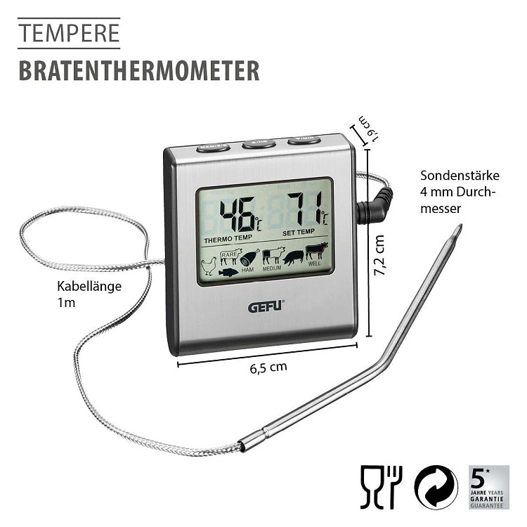 Ψηφιακό Θερμόμετρο Κρέατος & Timer TEMPERE με Ακίδα