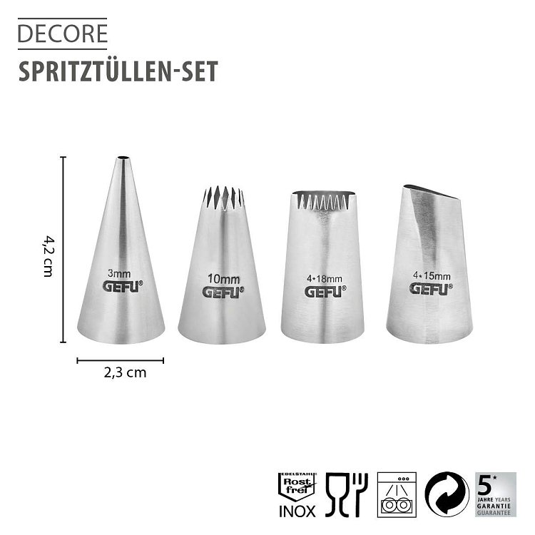Σετ Μύτες Κορνέ DECORE 4 Τεμαχίων από Ανοξείδωτο Ατσάλι