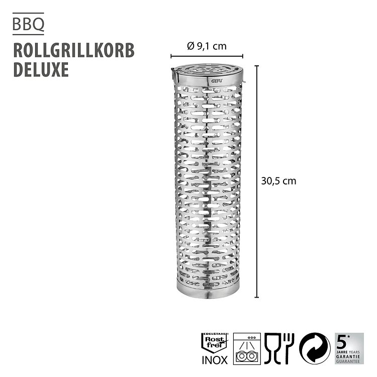 Deluxe BBQ Κυλινδρικό Καλάθι Ψησίματος Ανοξείδωτο 30.5cm