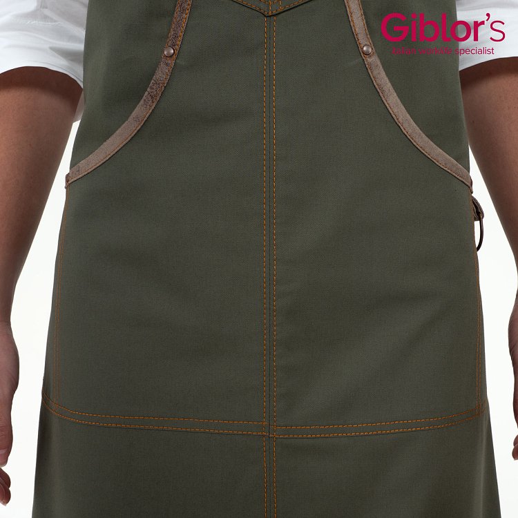 Ολόσωμη Ποδιά Σεφ Χακί Naxos - Ελαστική Gabardine με Alcantara 25P01H435