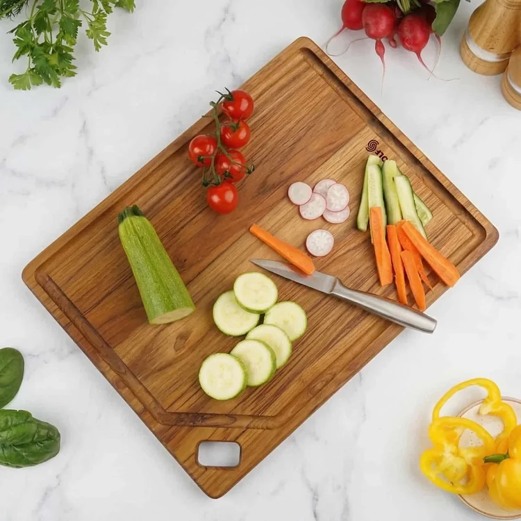 Elegance Culinary Ξύλινη Επιφάνεια Κοπής Teak με Περιμετρικό Αυλάκι Υγρών 41x30.5x1.9cm