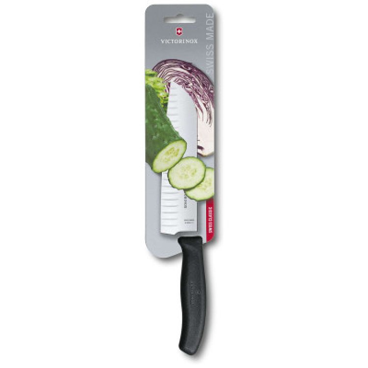 Μαχαίρι Santoku με αυλακώσεις 17 εκατ. μαύρη λαβή Swiss Classic