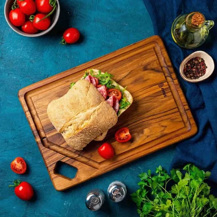 Επιφάνεια κοπής από ξύλο teak με αυλάκι 36 x 25 x 1.9 εκατ. Elegance Culinary