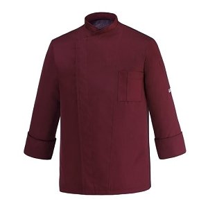 Unisex σακάκι σεφ με κούμπωμα τρουκ μακριά μανίκια και αεριζόμενη πλάτη 100% Microfiber μπορντό