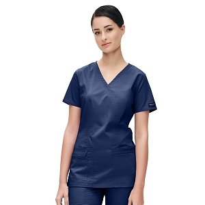 Μπλούζα Ιατρική Stretch με Σταυρωτή Λαιμόκοψη Μπλε Μαρέν