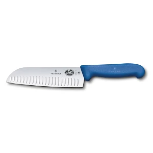 Fibrox Santoku Μαχαίρι Κουζίνας 17cm με Αυλακώσεις & Μπλε Αντιολισθητική Λαβή