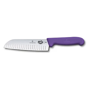 Fibrox Santoku Μαχαίρι Κουζίνας 17cm με Αυλακώσεις & Μωβ Αντιολισθητική Λαβή