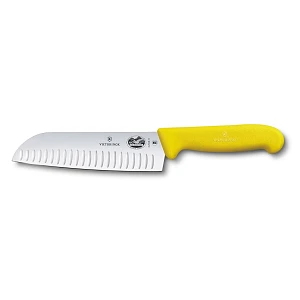 Fibrox Santoku Μαχαίρι Κουζίνας 17cm με Αυλακώσεις & Κίτρινη Αντιολισθητική Λαβή